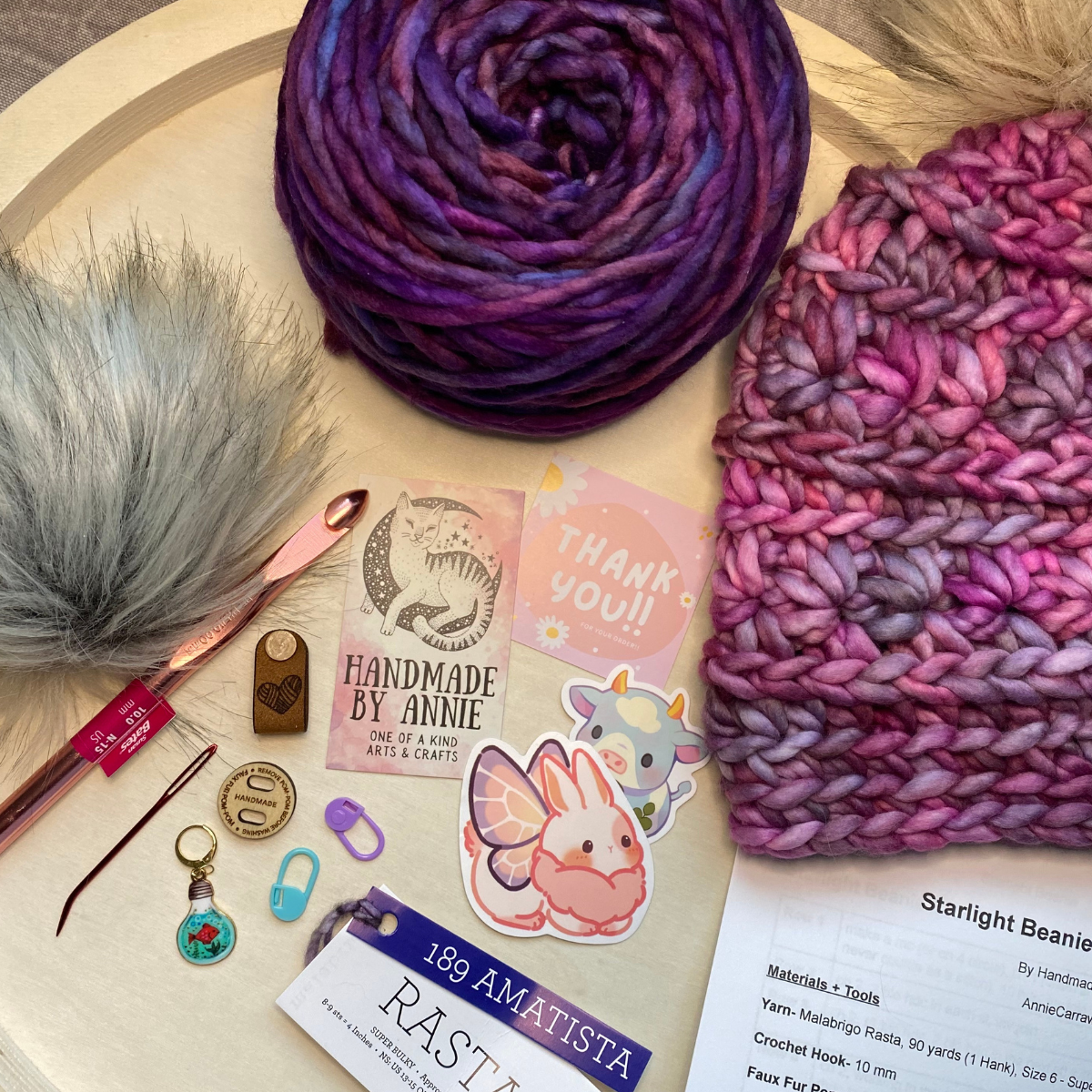 DIY Beanie Crochet Kit | Hand Dyed Merino Wool | # 2 | Neptuno + Plum