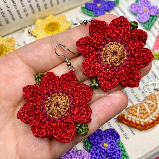 Rouge Sunflower Crochet Earrings