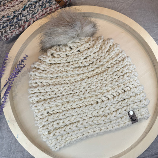 Handmade Winter Beanie | Wool Mix Yarn in the Color Fisherman | Daybreak Design