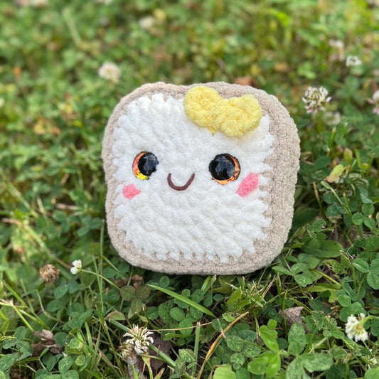 Medium Butter Toast Crochet Plushie | Hand Painted Eyes