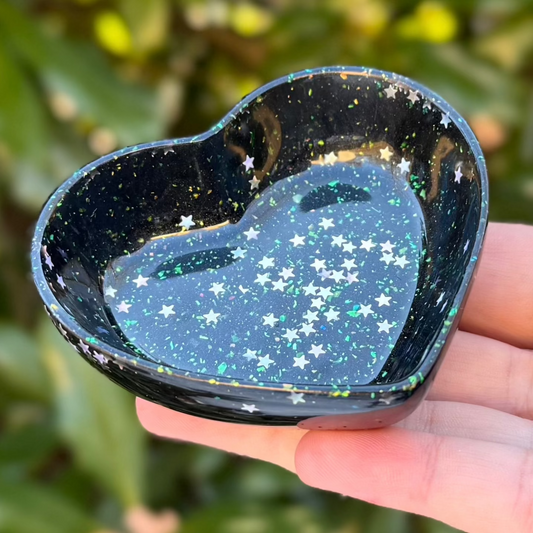 Iridescent Black Star Heart Trinket Dish