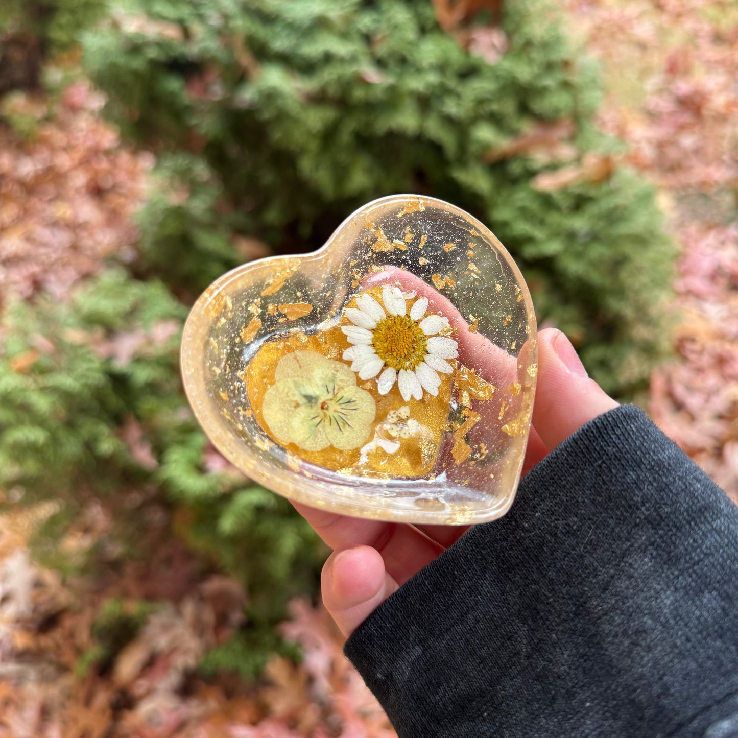 Golden Flower Heart Trinket Dish