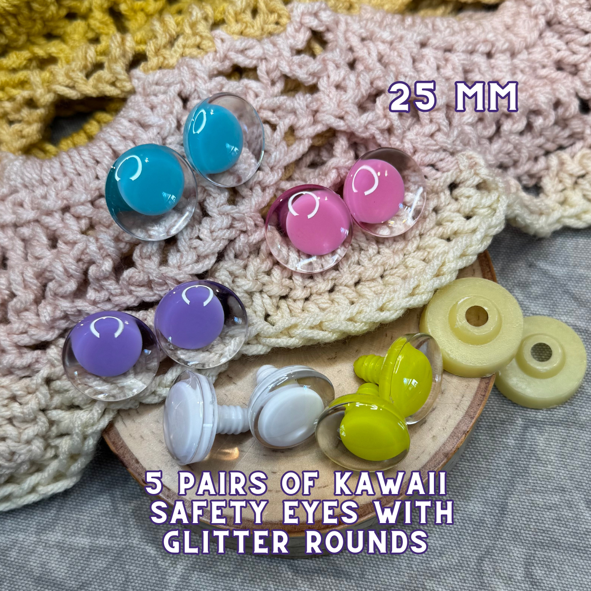 25 mm Kawaii Safety Eyes | 5 Mixed Color Pairs | Spring Set