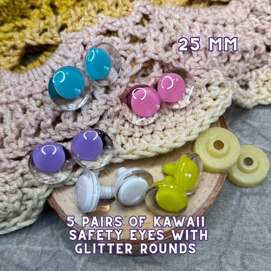 25 mm Kawaii Safety Eyes | 5 Mixed Color Pairs | Spring Set