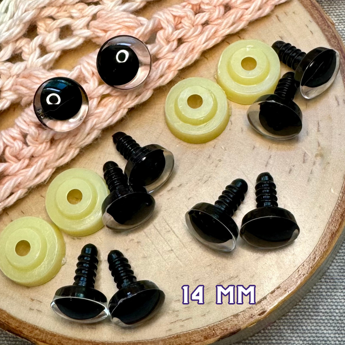 14 mm Kawaii Safety Eyes | 5 Black Pairs