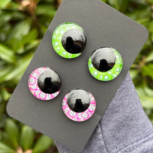 25 mm Hand Painted Kawaii Eyes | Kiwi + Dragon Fruit | Set #23