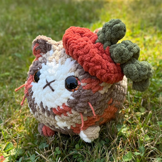 Pumpkin Beret Cat Crochet Plushie | Hand Painted Eyes