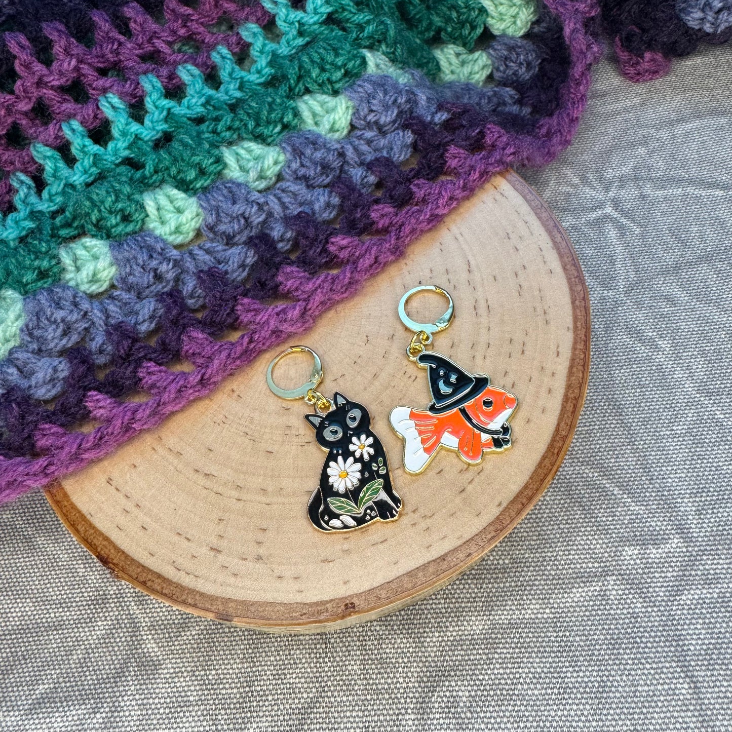 Witchy Cat and Fish Stitch Markers | 2 pack