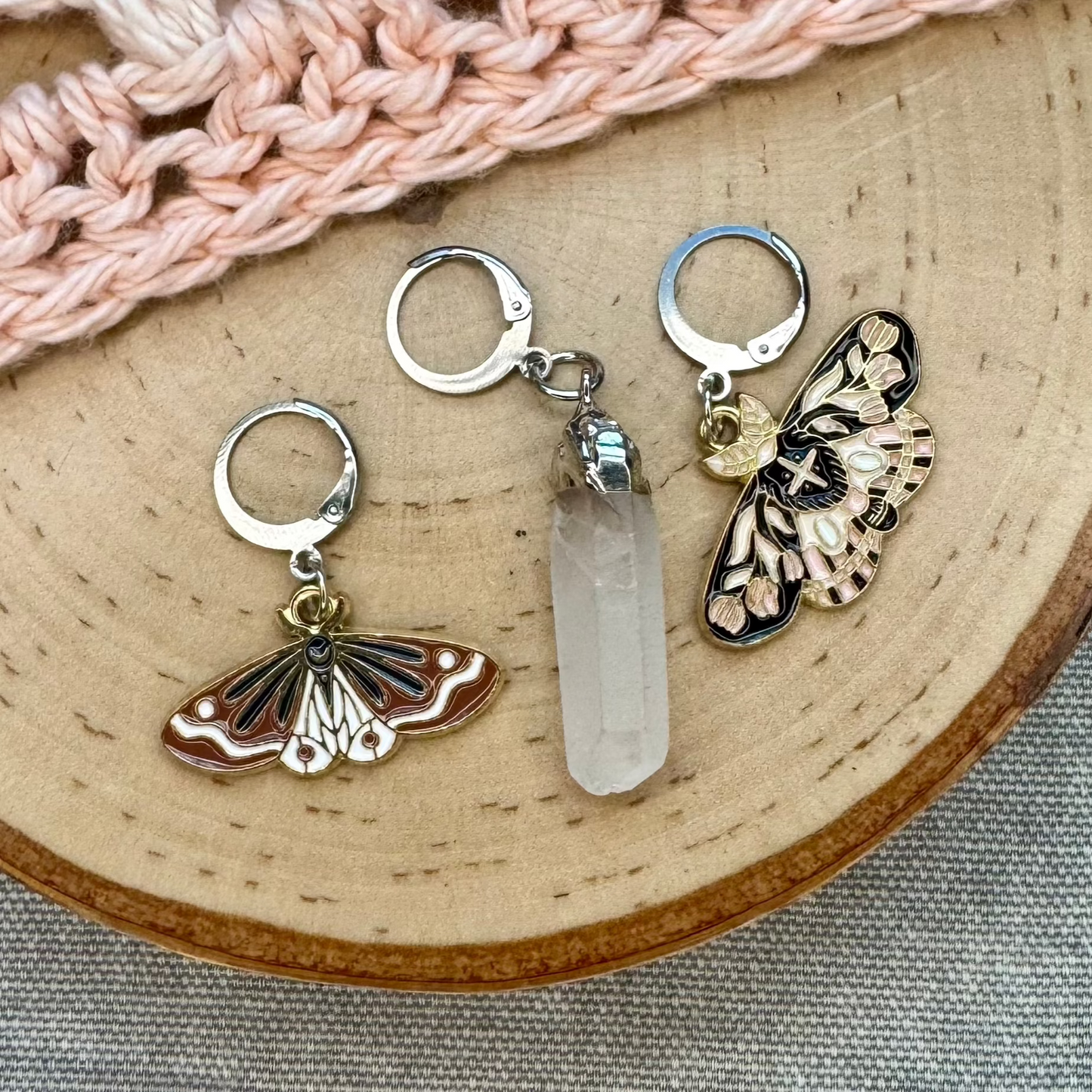 Silver Quartz Crystal Stitch Markers | 3 pack