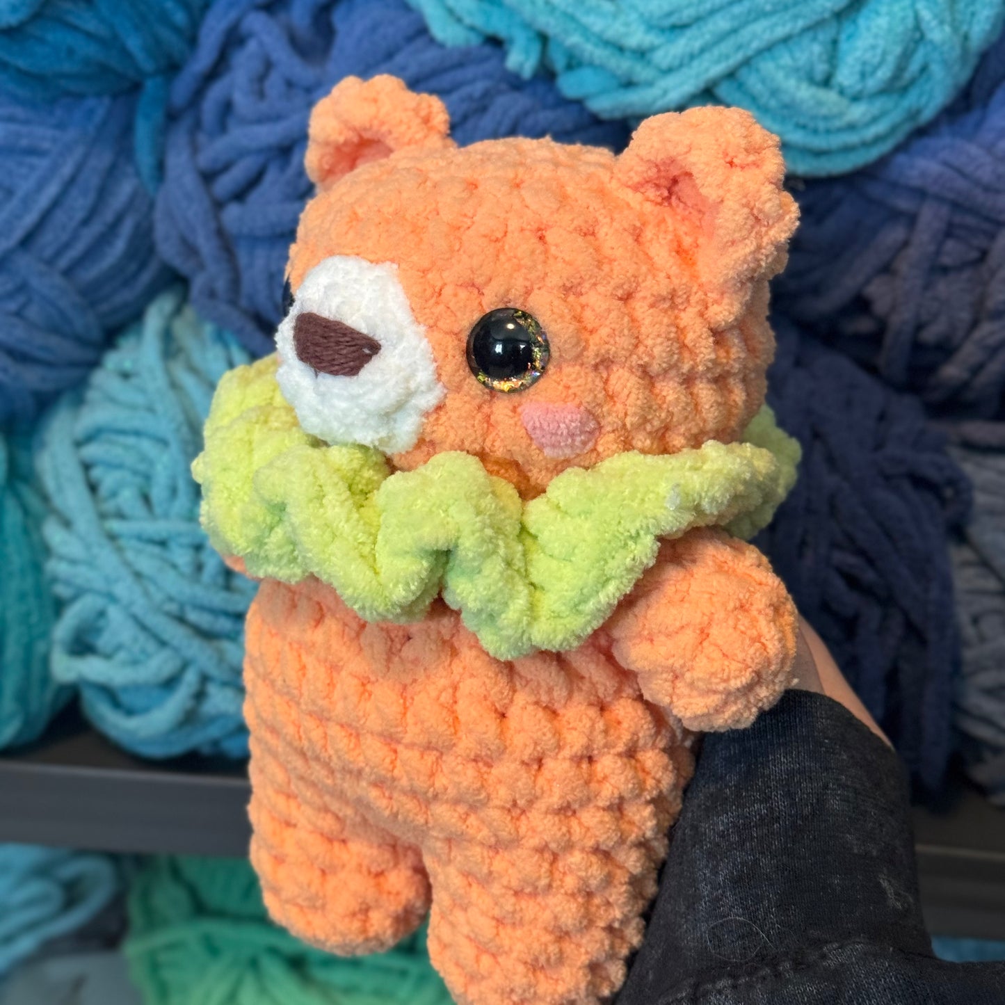 Pumpkin Bear Crochet Plushie | Hand Painted Eyes