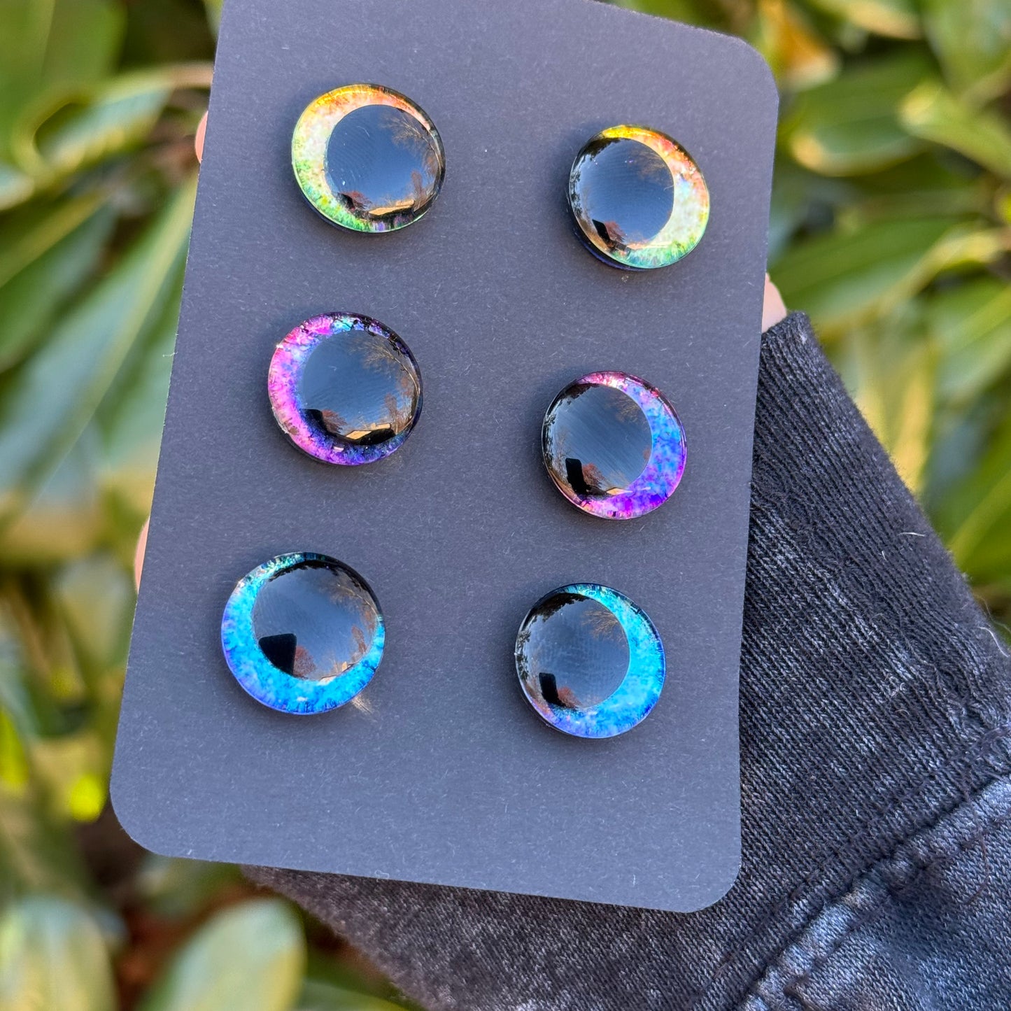 18 mm Hand Painted Kawaii Eyes | Canary + Amethyst + Ocean | Set #29