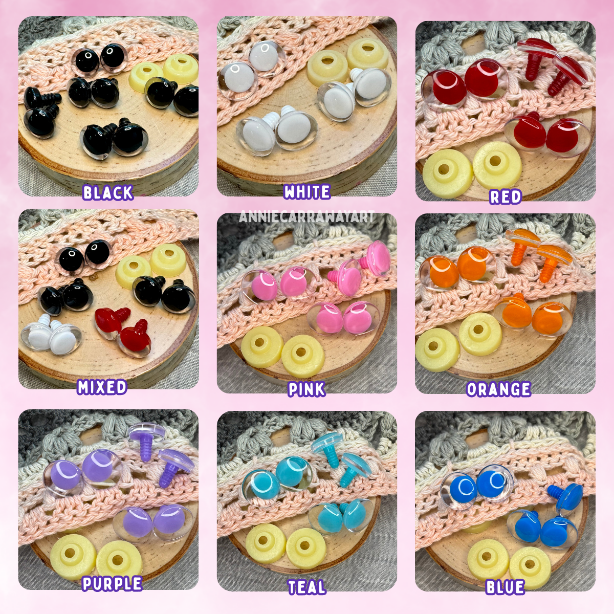 Kawaii Safety Eyes | Multiple Colors and Sizes | 5 Pairs with Glitter Backs