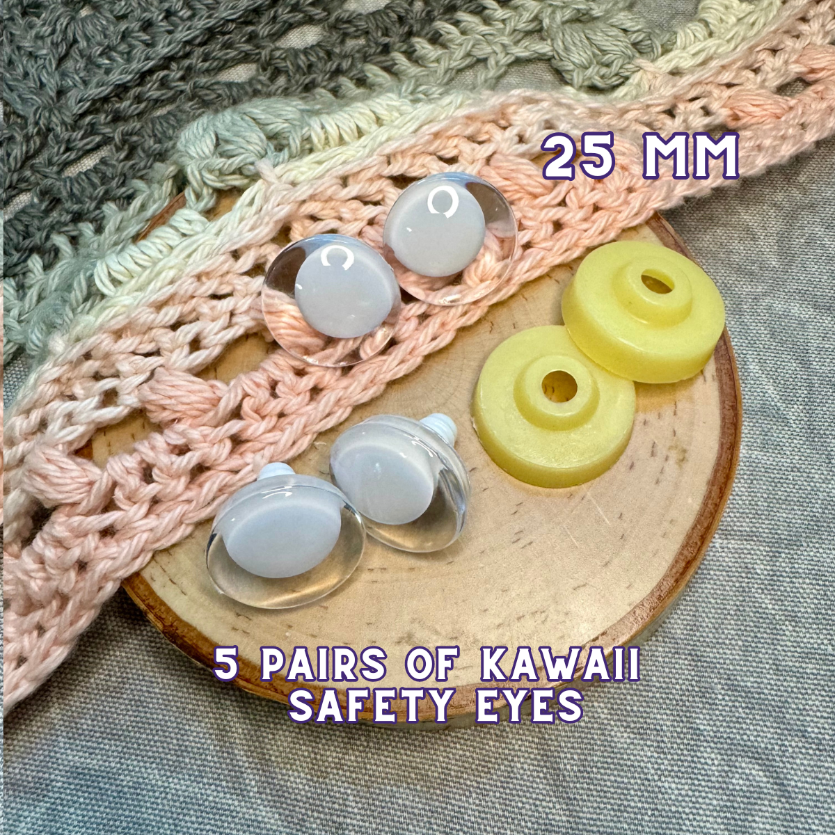 25 mm Kawaii Safety Eyes| 5 White Pairs