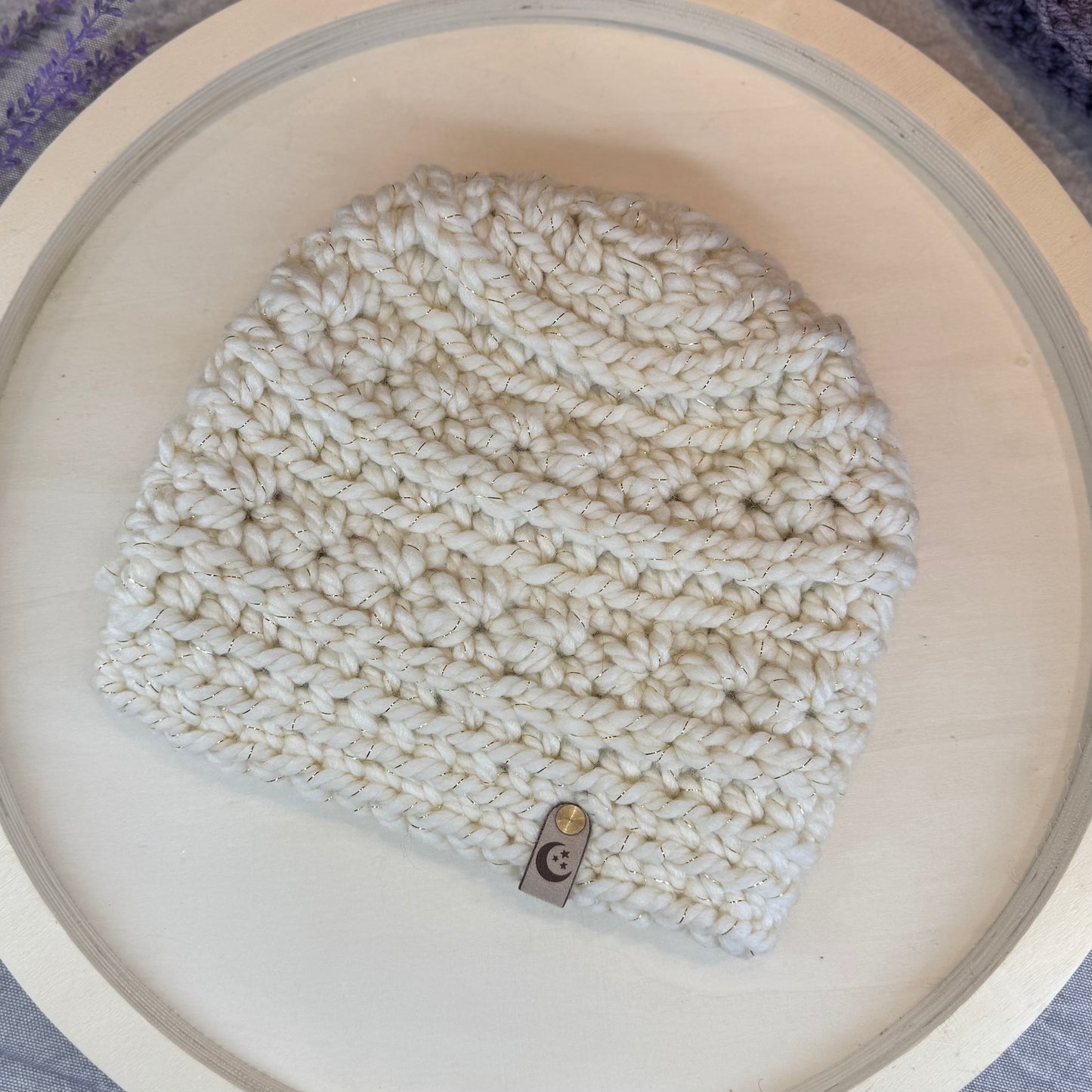 Handmade Winter Beanie | Wool Mix Yarn in the Color Stripes and Metallic | Daybreak Design