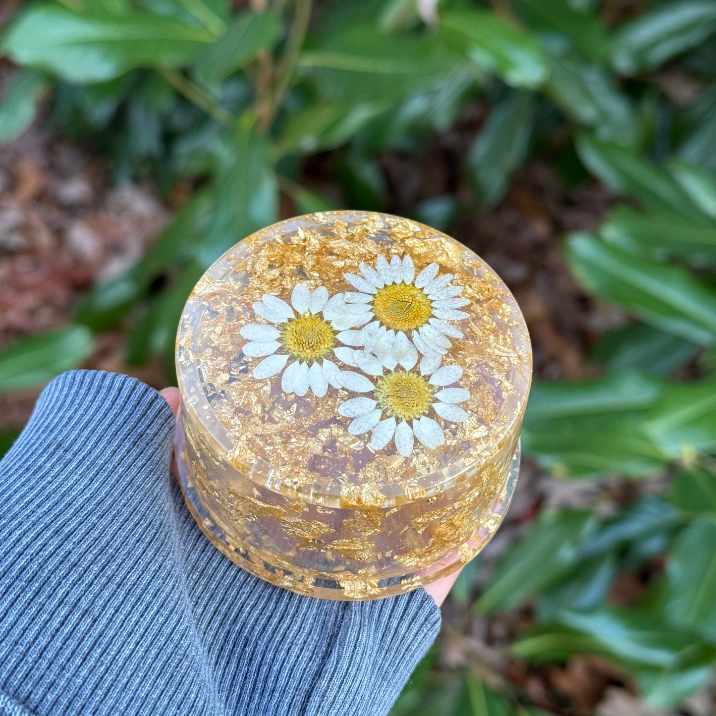 Golden Daisy Flower Trinket Box