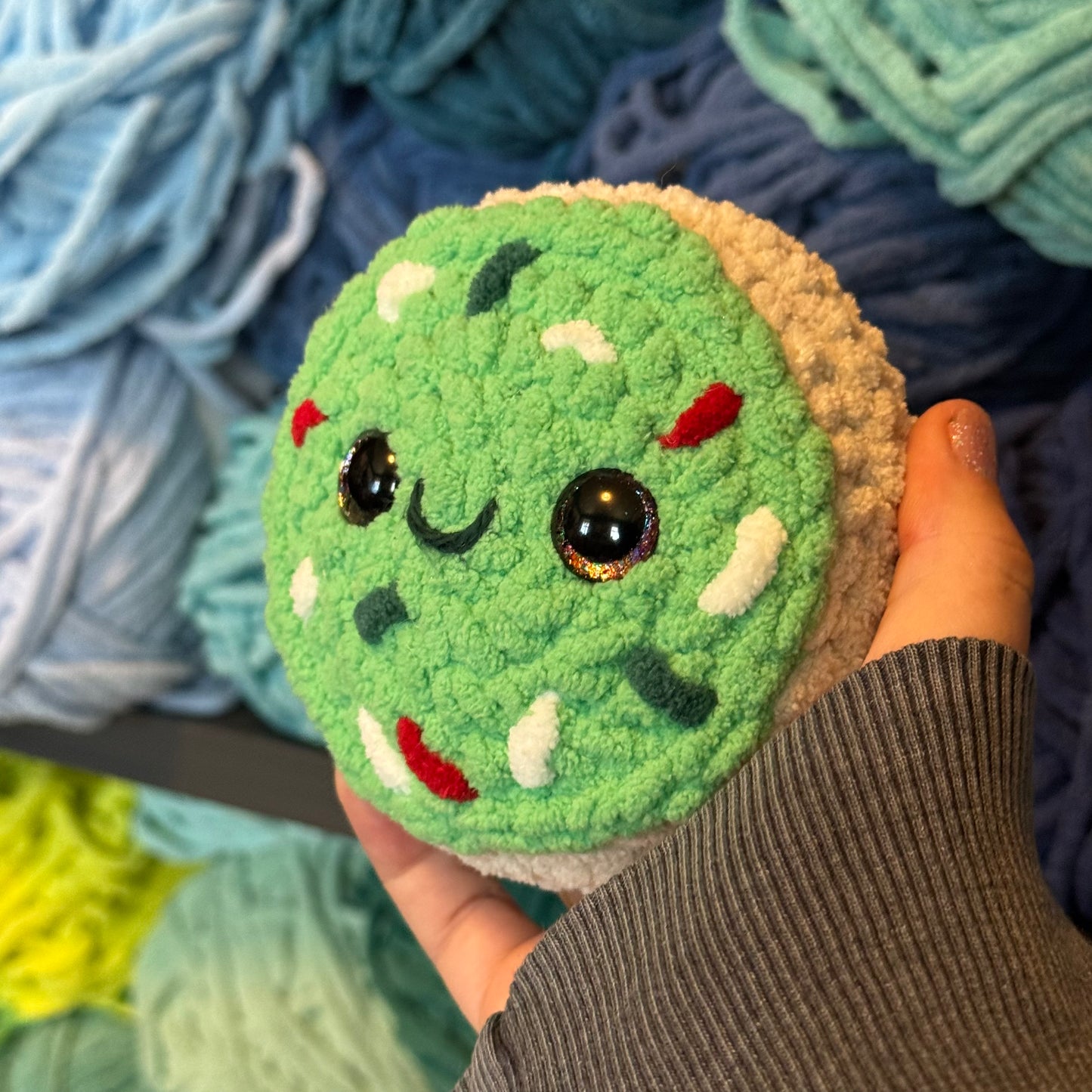 Green Sugar Cookie Crochet Plushie | Hand Painted Eyes