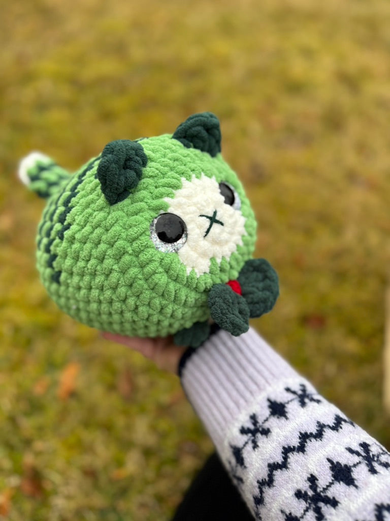 Mistletoe Big Kitty Crochet Plushie | Hand Painted Eyes