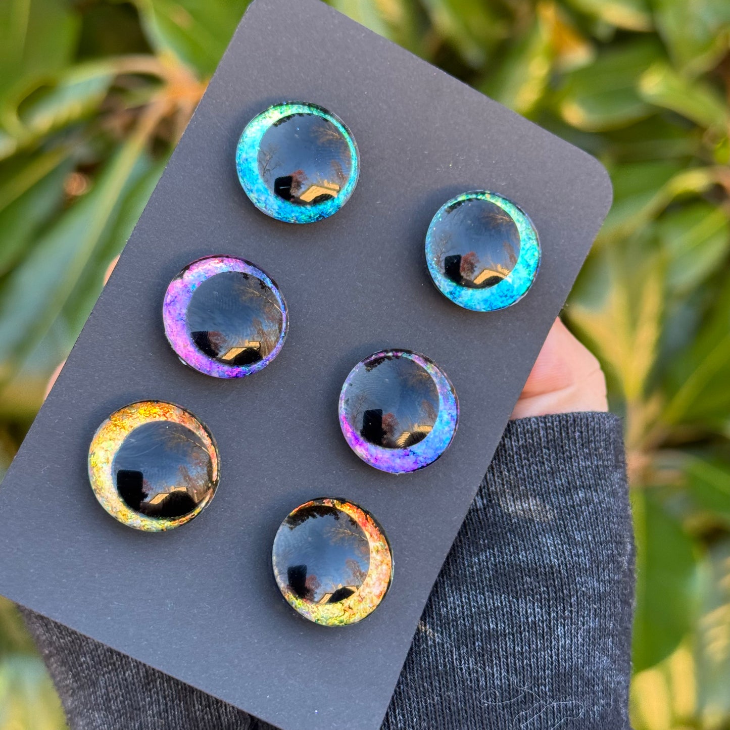 20 mm Hand Painted Kawaii Eyes | Ocean + Amethyst + Canary | Set #34