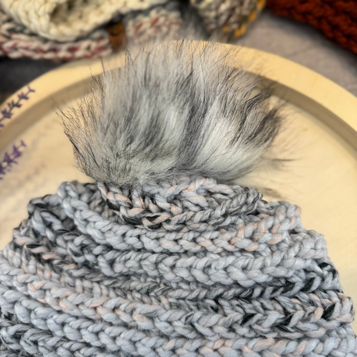 Handmade Winter Beanie | Wool MIx Yarn in the Color Arctic Ice| Daybreak Design