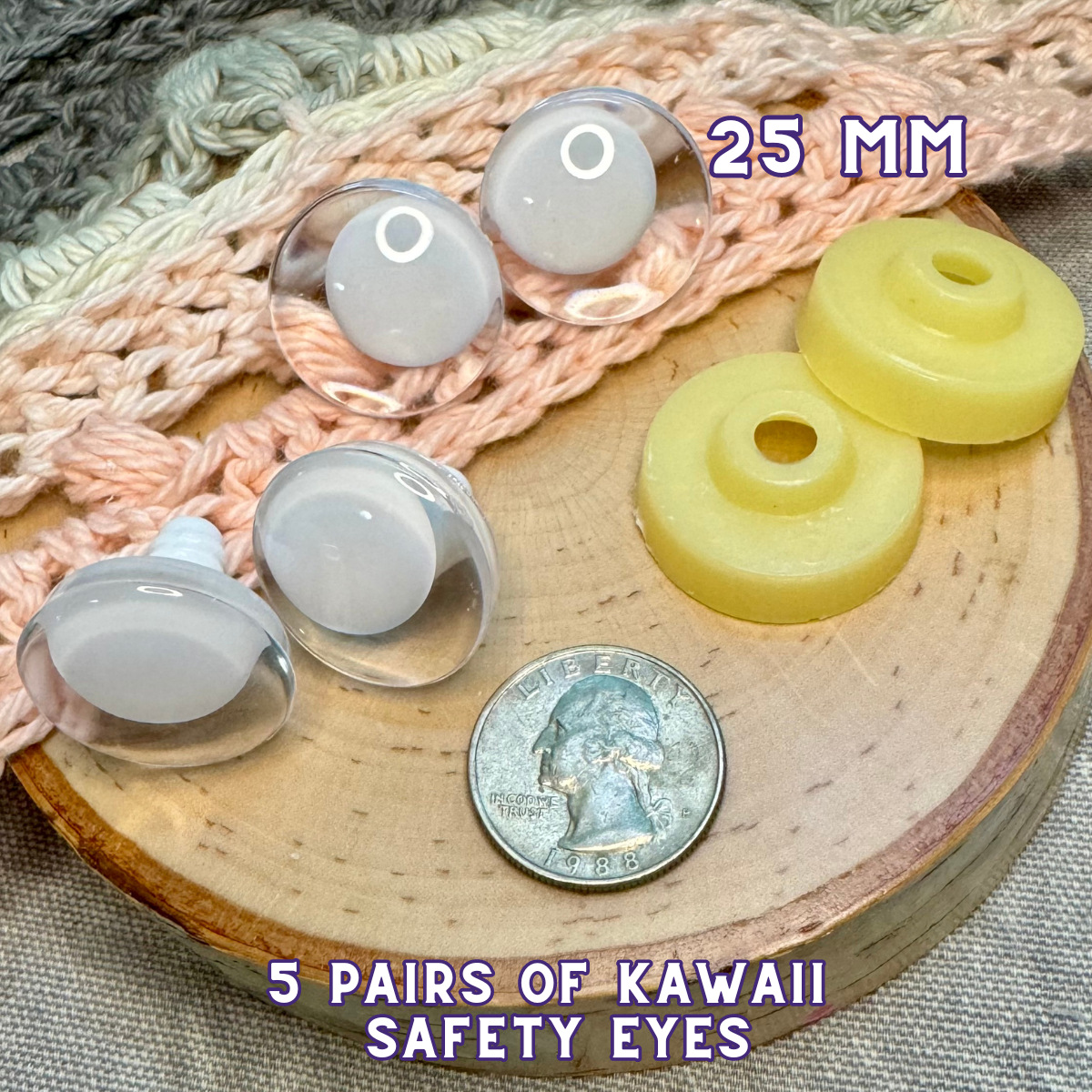 25 mm Kawaii Safety Eyes| 5 White Pairs