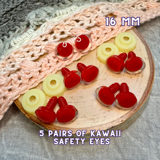 16 mm Kawaii Safety Eyes| 5 Red Pairs