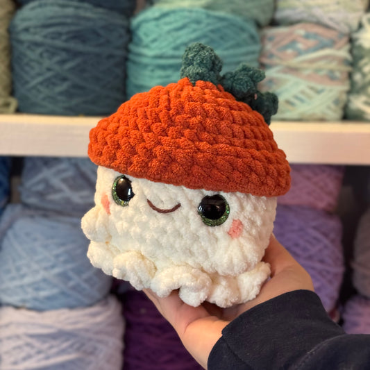Pumpkin Ghost Crochet Plushie | Hand Painted Eyes