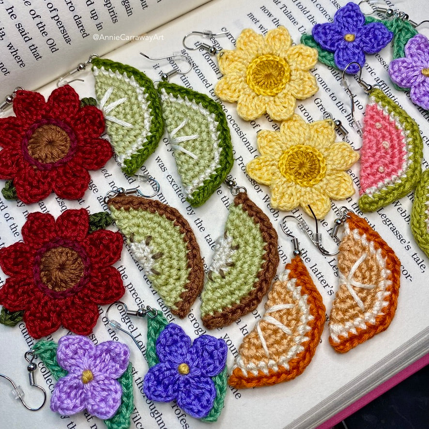 Rouge Sunflower Crochet Earrings