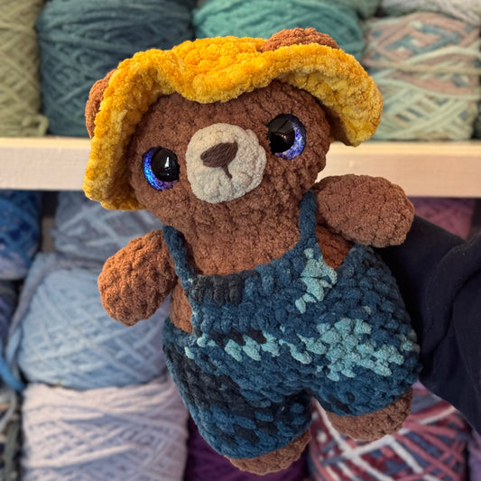 Farmer Bear Crochet Plushie | Hand Painted Eyes