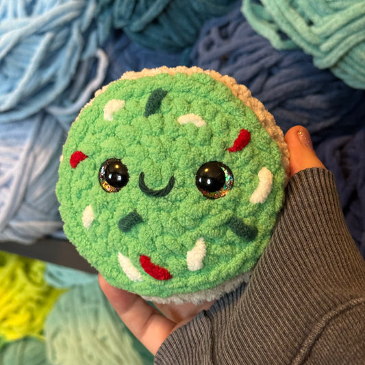 Green Sugar Cookie Crochet Plushie | Hand Painted Eyes