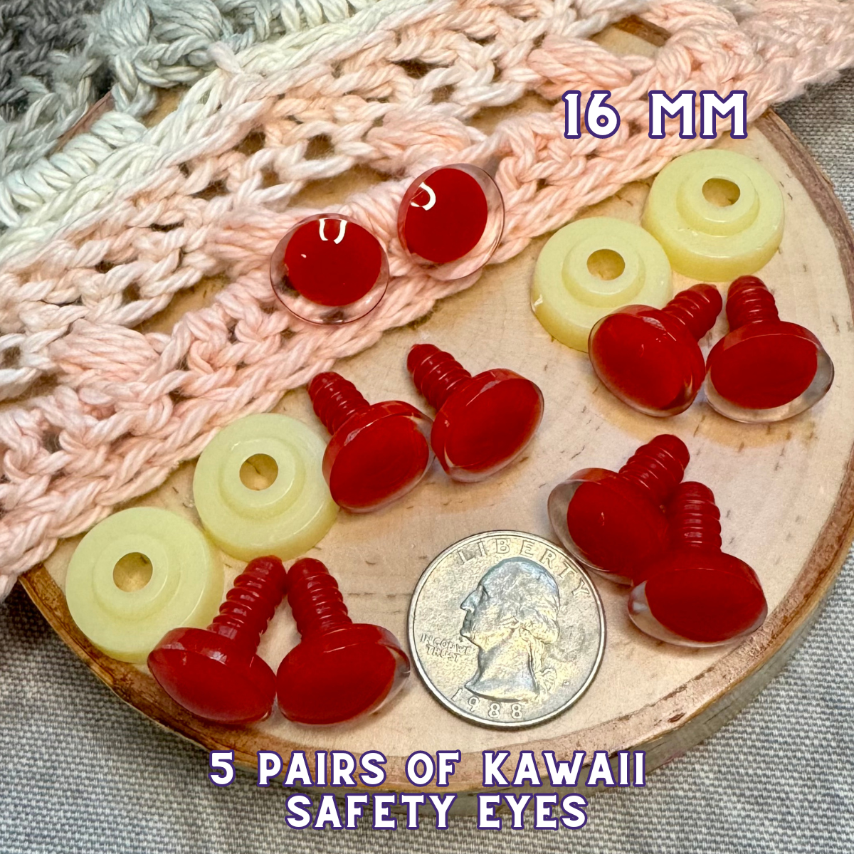 16 mm Kawaii Safety Eyes| 5 Red Pairs