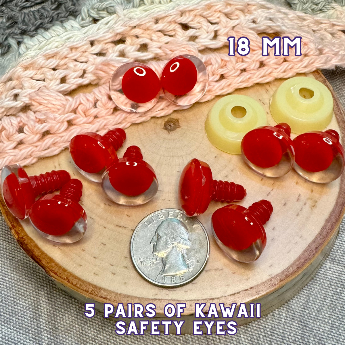 18 mm Kawaii Safety Eyes| 5 Red Pairs