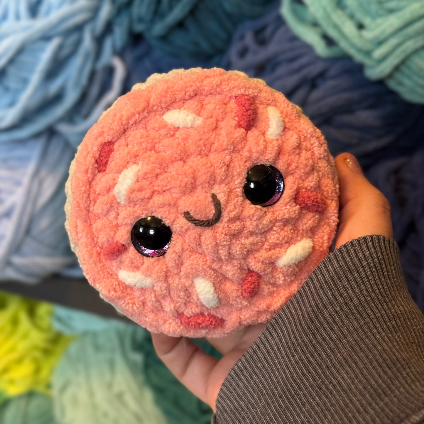 Pink Sugar Cookie Crochet Plushie | Hand Painted Eyes