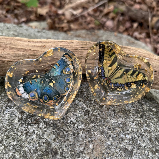 Buckeye and Tiger Swallowtail Butterfly Heart Trays