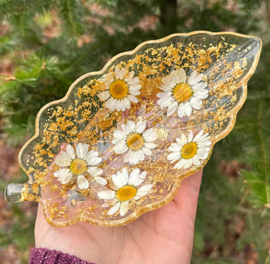 Golden Daisy Feather Trinket Dish