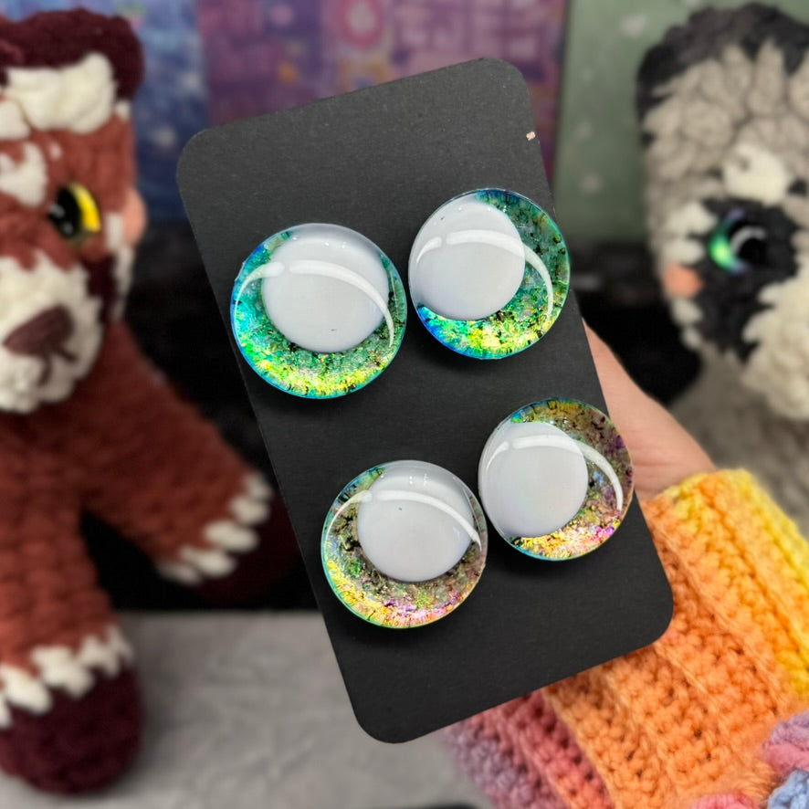 Hand Painted Kawaii Eyes | 30mm | Emerald and Dawn with White Pupil