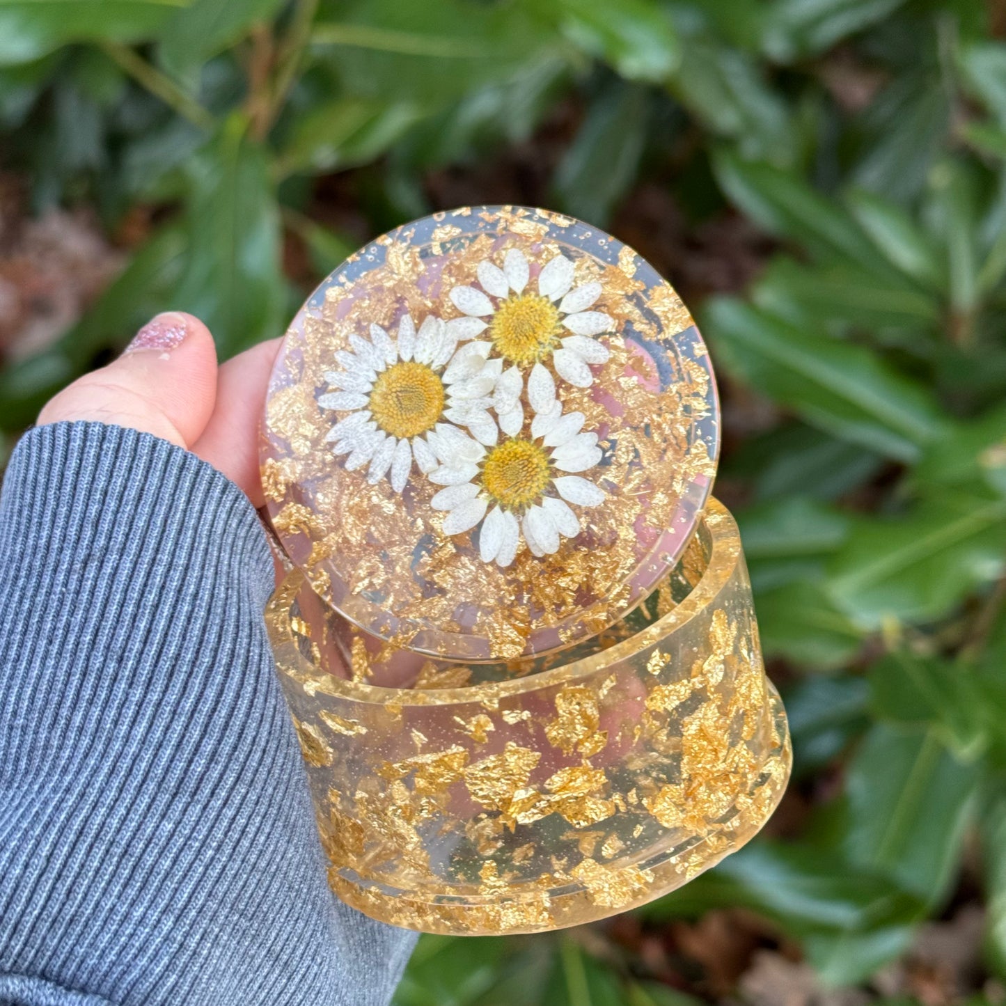 Golden Daisy Flower Trinket Box