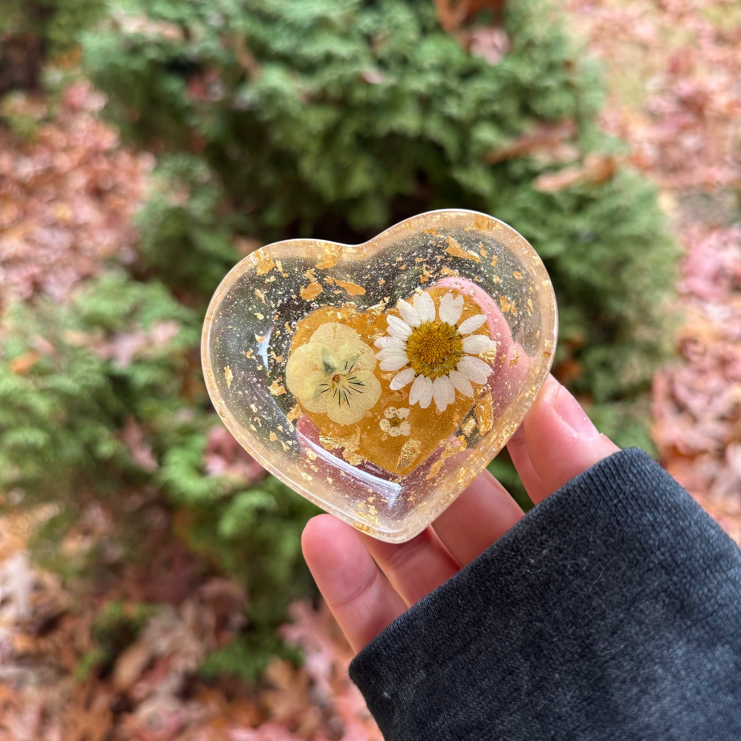 Golden Flower Heart Trinket Dish