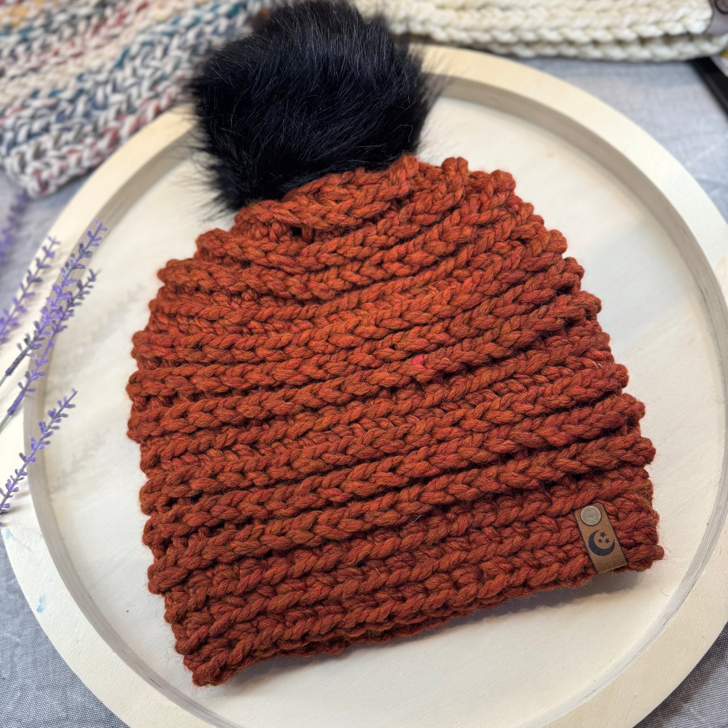 Handmade Winter Beanie | Wool Mix Yarn in the Color Spice | Daybreak Design Extra Long