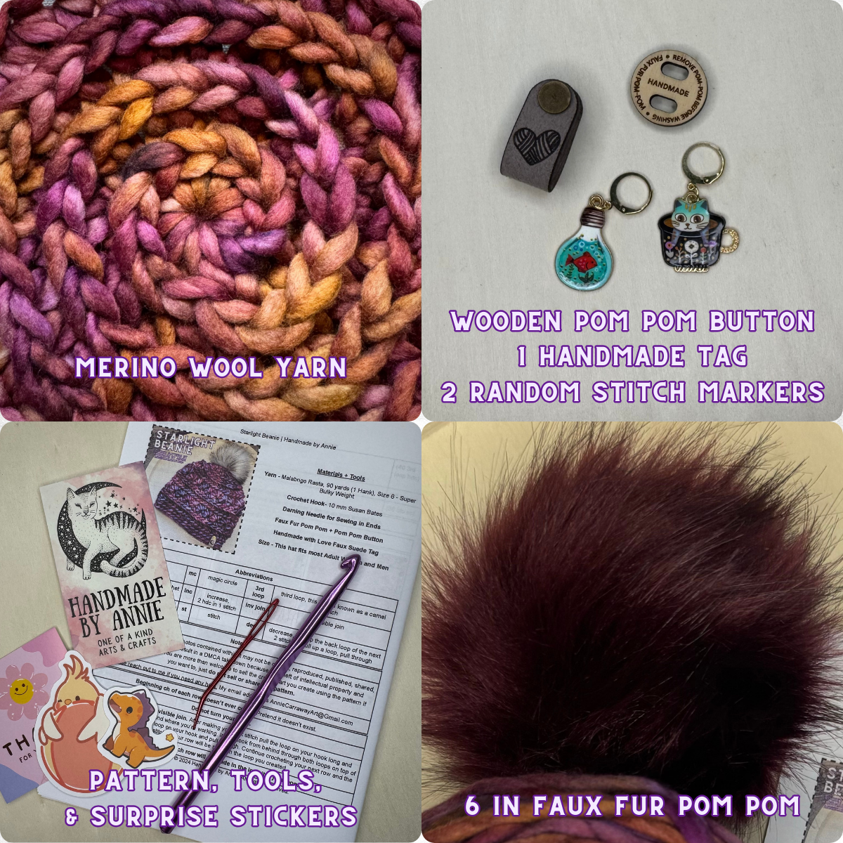 DIY Beanie Crochet Kit | Hand Dyed Merino Wool | # 2 | Neptuno + Plum