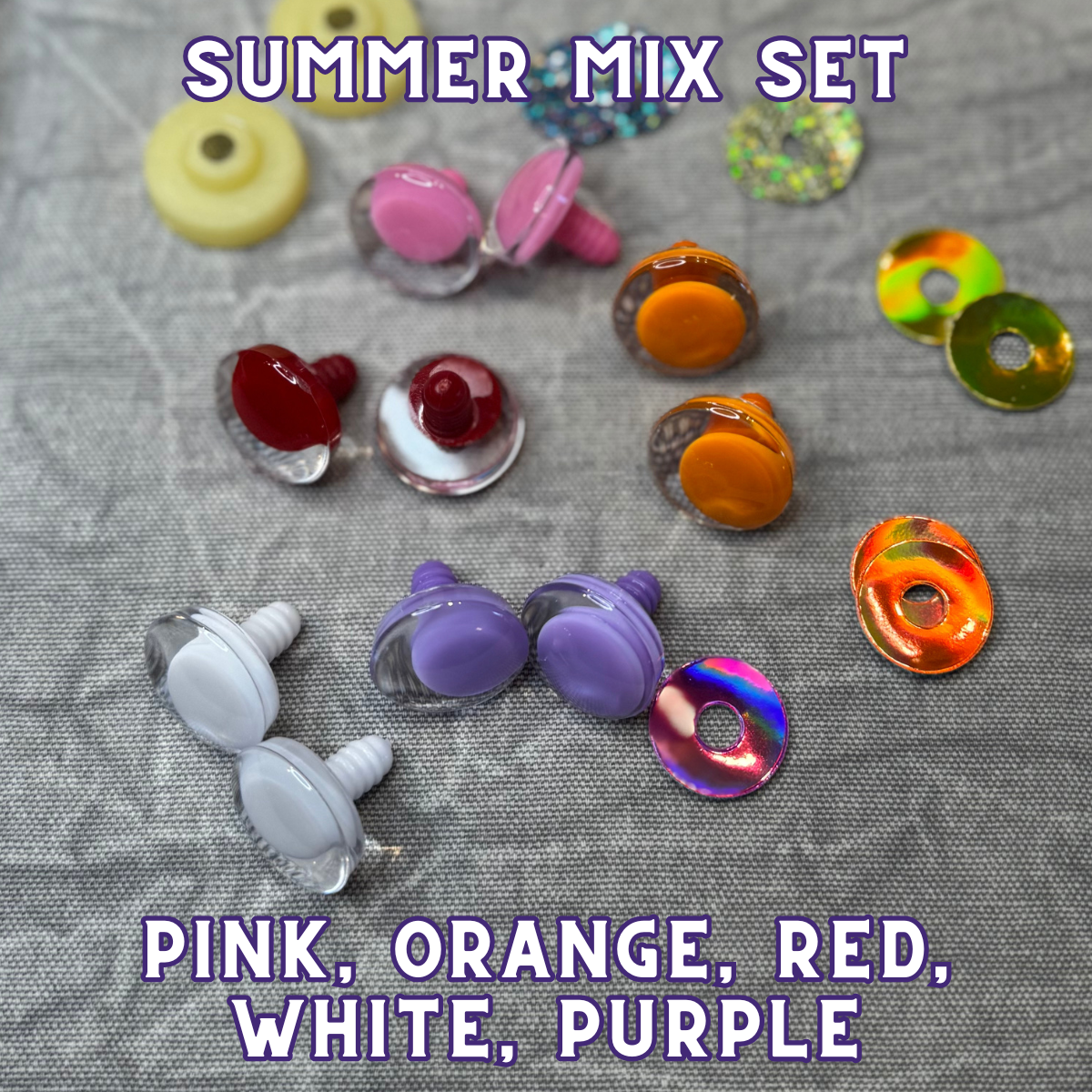 25 mm Kawaii Safety Eyes | 5 Mixed Color Pairs | Summer Set