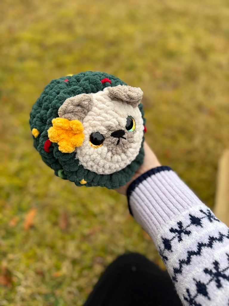 Christmas Tree Pug Crochet Plushie | Hand Painted Eyes