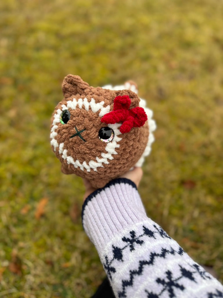 Gingerbread Cat Crochet Plushie | Hand Painted Eyes