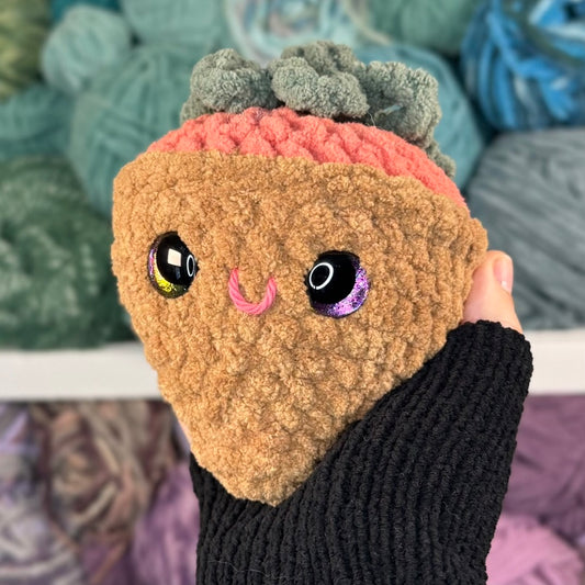 Milk Chocolate Strawberry Crochet Plushie | Hand Painted Eyes