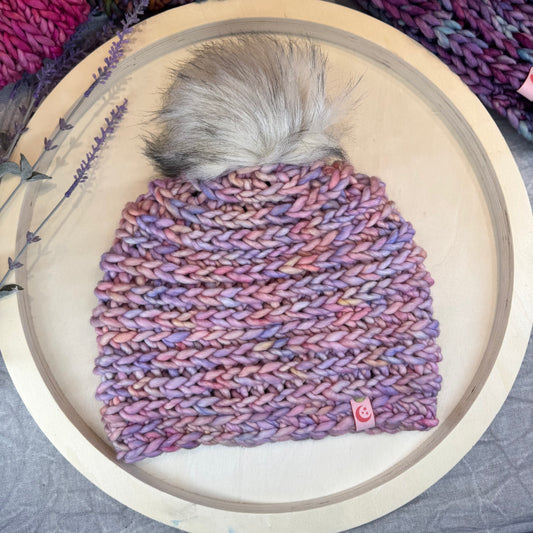 Handmade Winter Beanie | Merino Wool Yarn in the Color Rosalinda | Daybreak Design