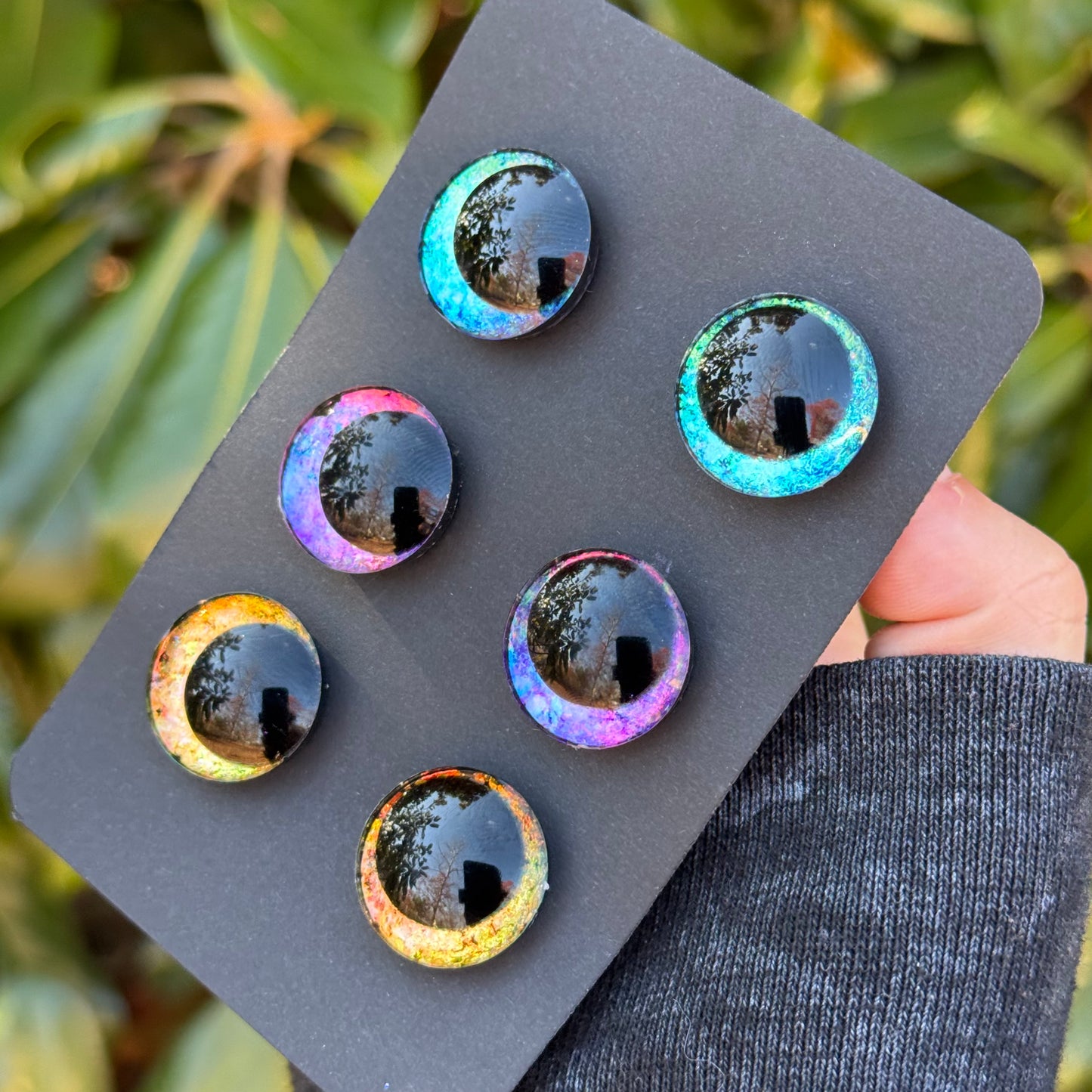 20 mm Hand Painted Kawaii Eyes | Ocean + Amethyst + Canary | Set #34