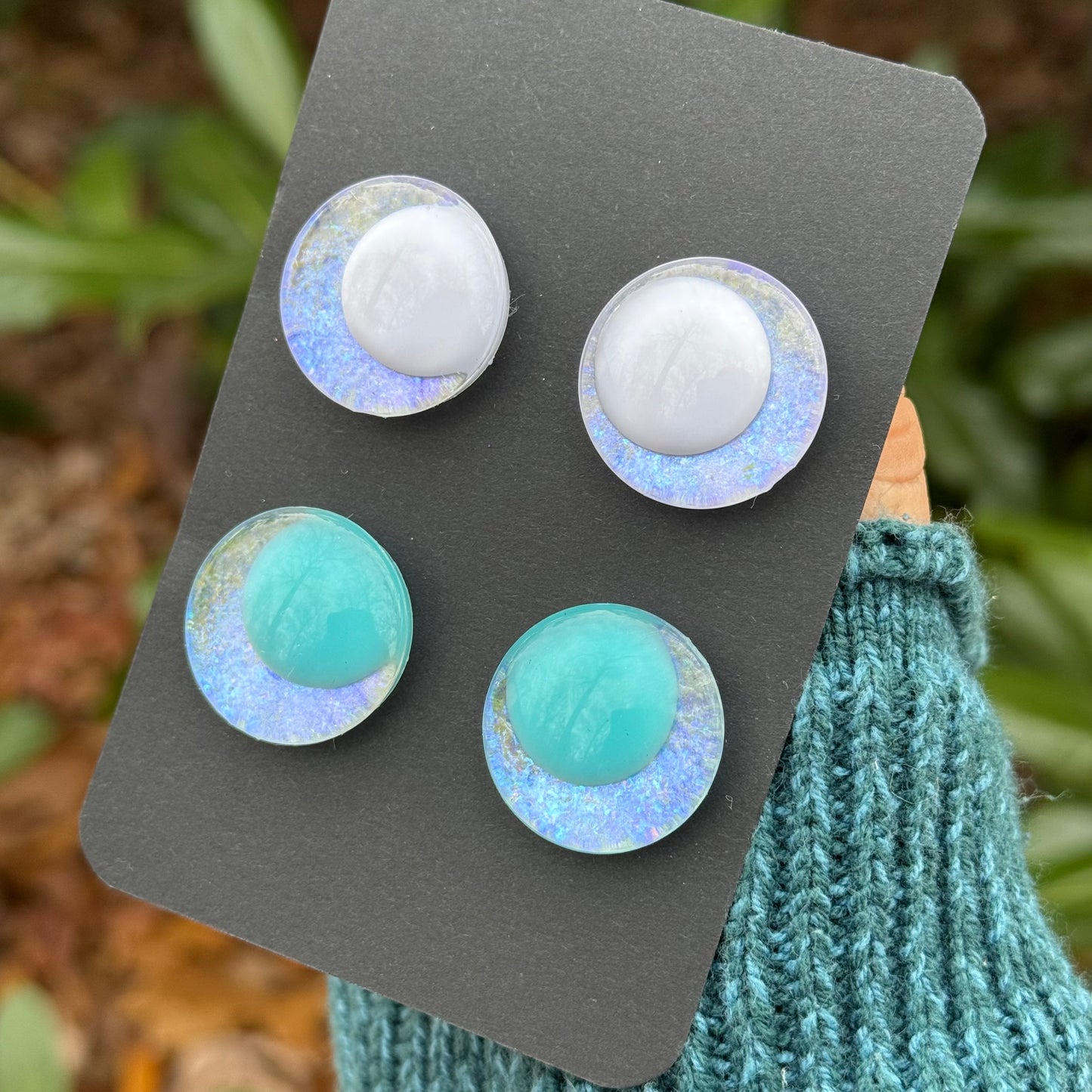 25 mm Hand Painted Kawaii Eyes | Teal Opal | Set #93