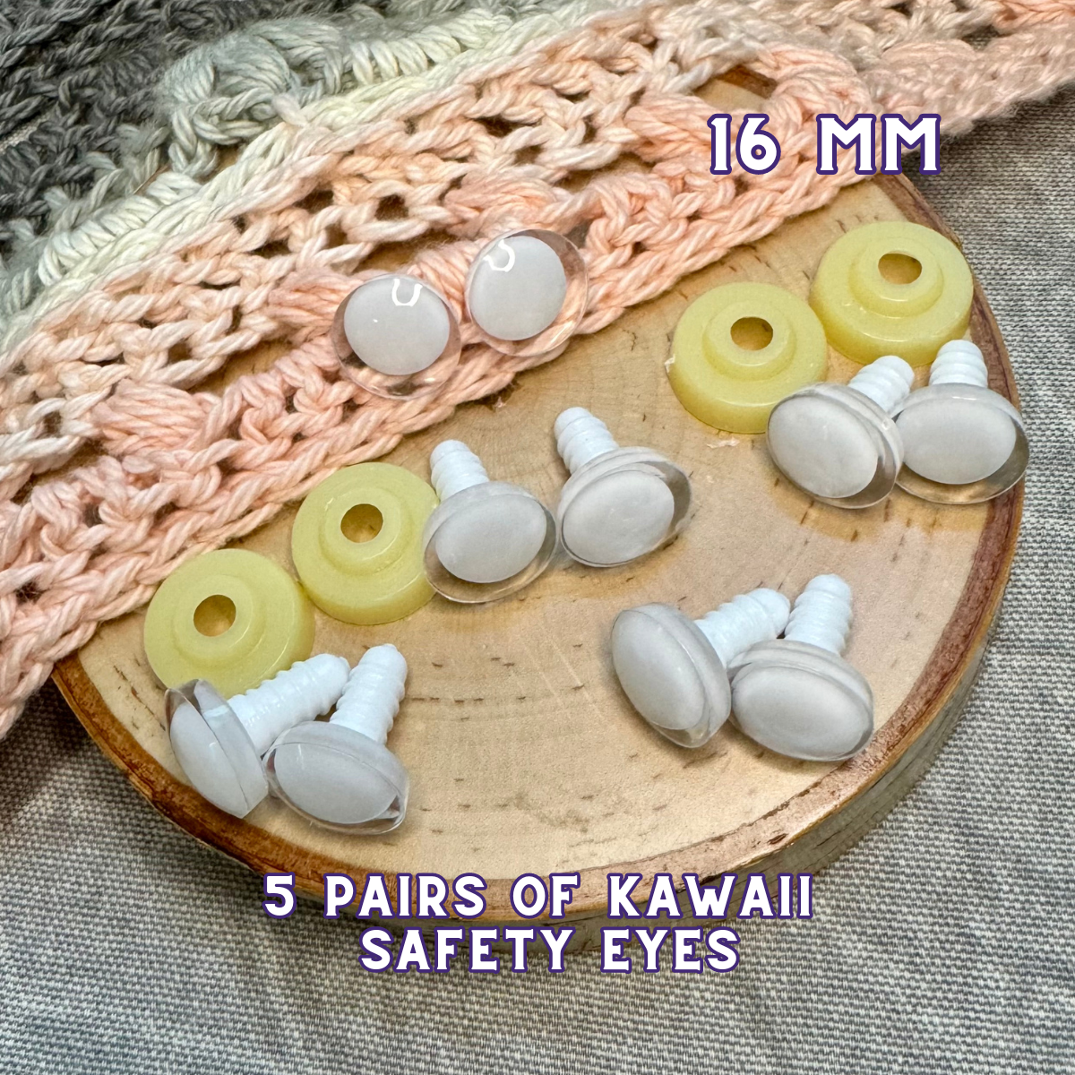 16 mm Kawaii Safety Eyes| 5 White Pairs