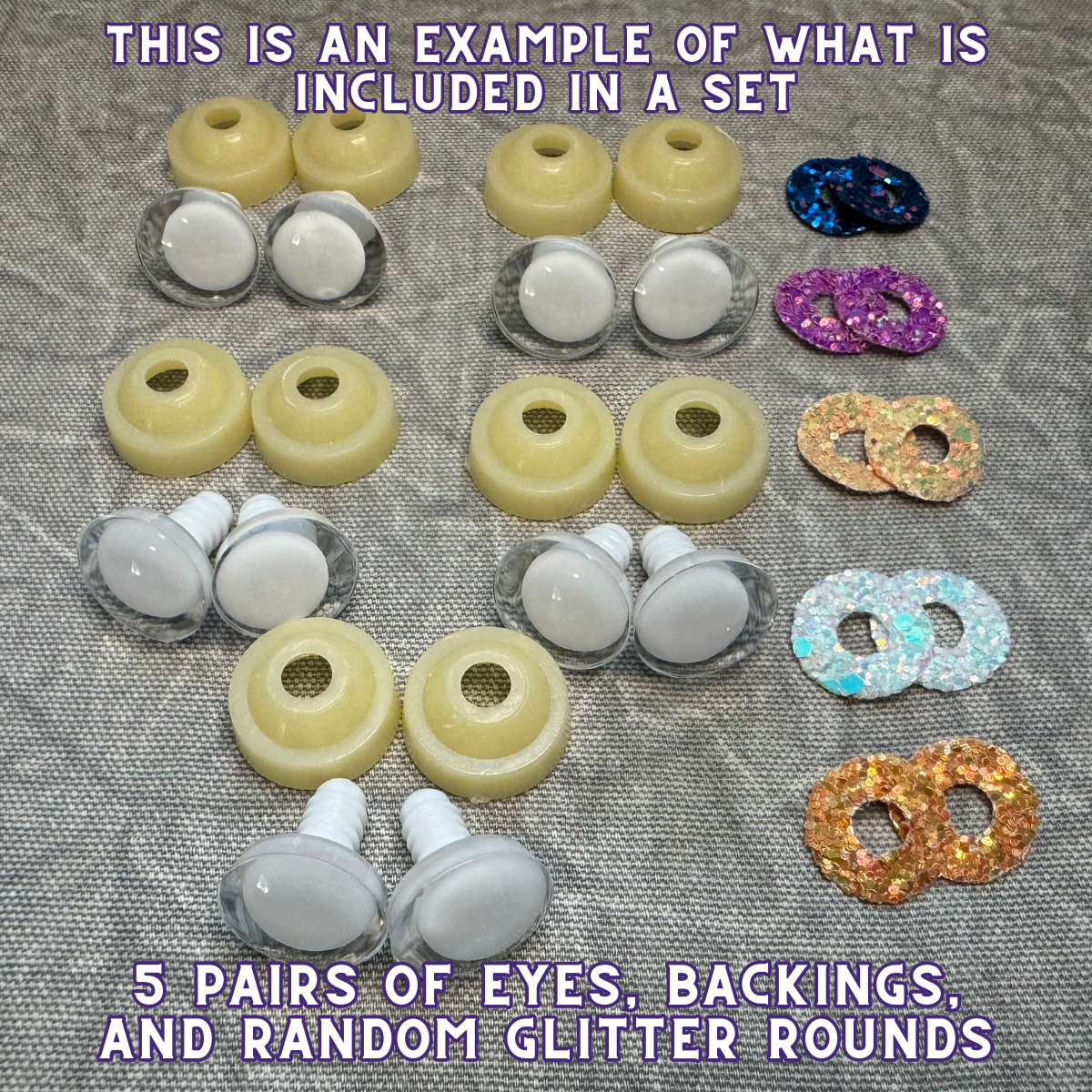 Kawaii Safety Eyes | Multiple Colors and Sizes | 5 Pairs with Glitter Backs