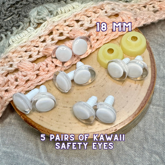 18 mm Kawaii Safety Eyes| 5 White Pairs