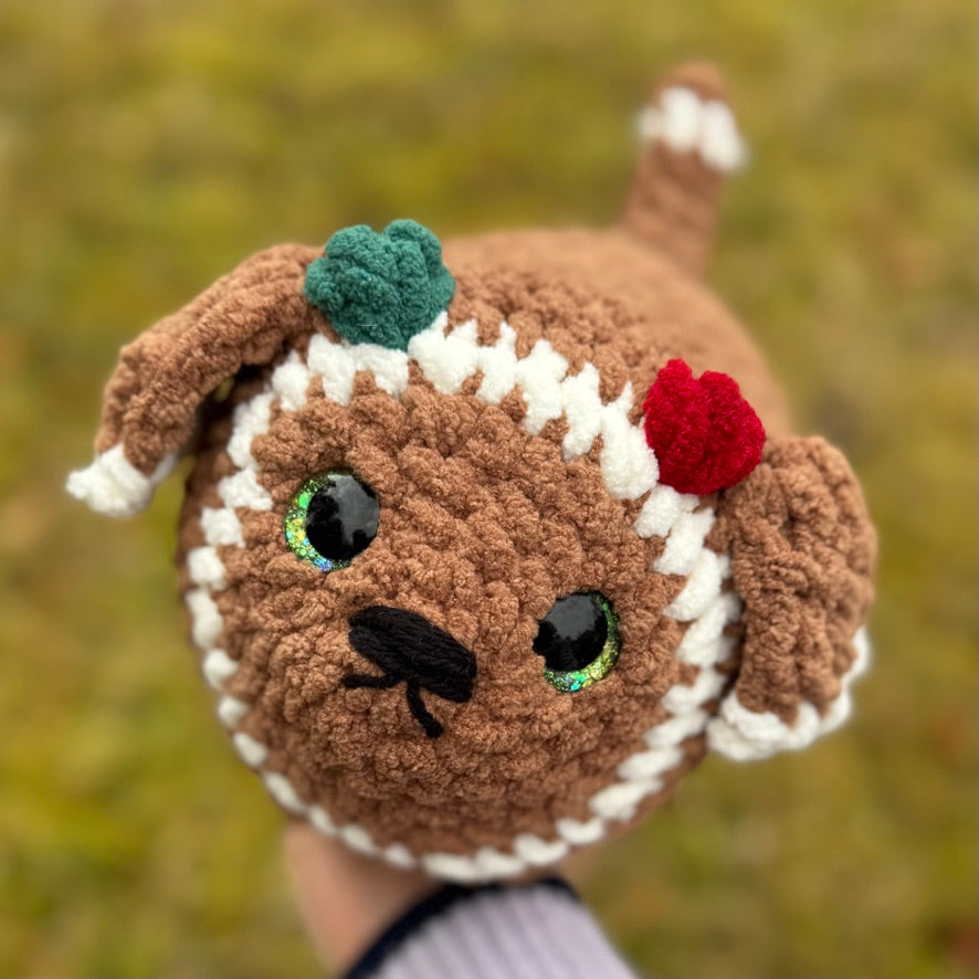 Gingerbread Dachshund Crochet Plushie | Hand Painted Eyes